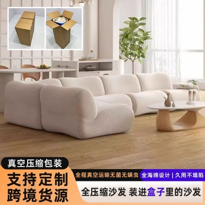 跨境布艺沙发全海绵压缩沙发复古风客厅小户型布艺模块组合沙发